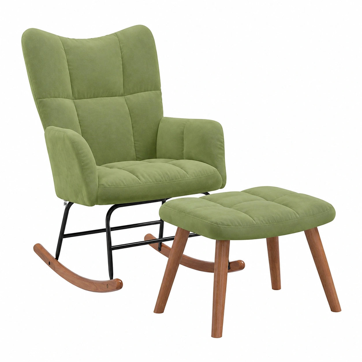 Fauteuil relax, en velours, coloris vert, pour le salon