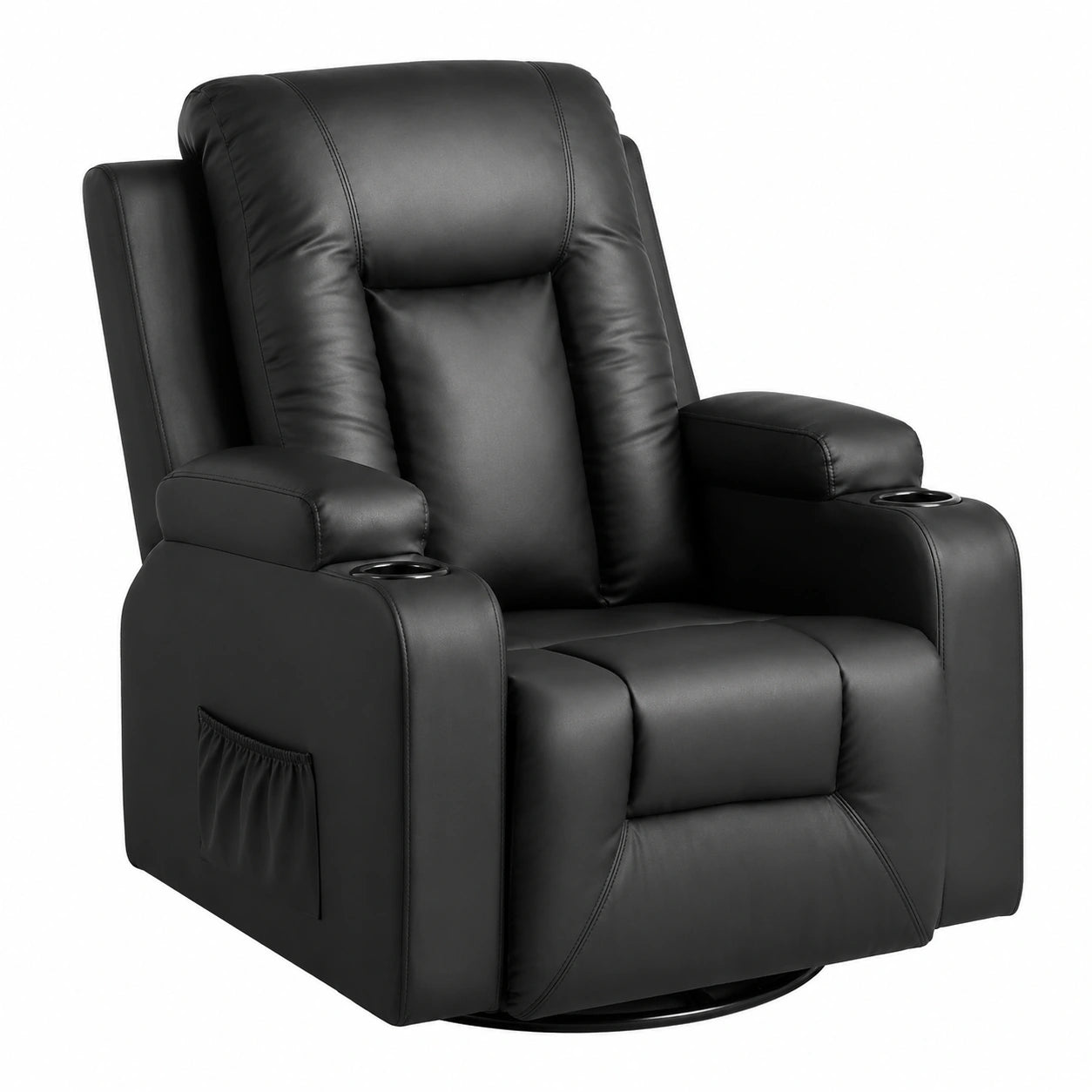 Fauteuil relax, en cuir, pivotant, réglable, coloris noir, pour le salon
