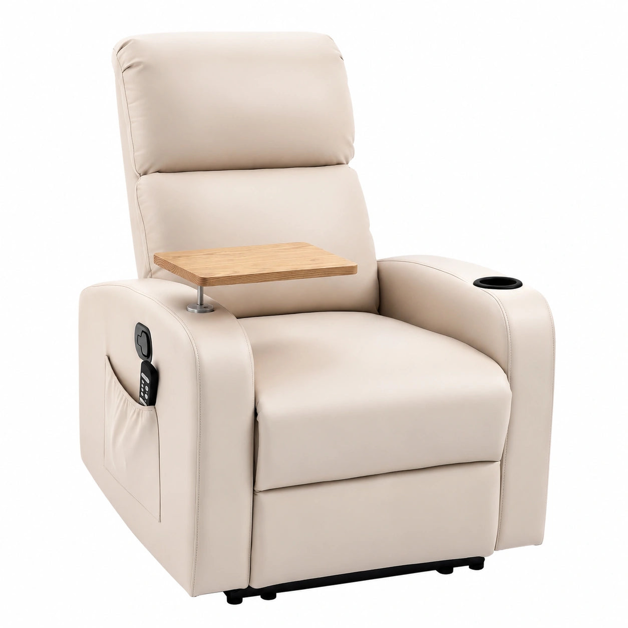 Fauteuil relax, en tissu, coloris beige, pour le salon