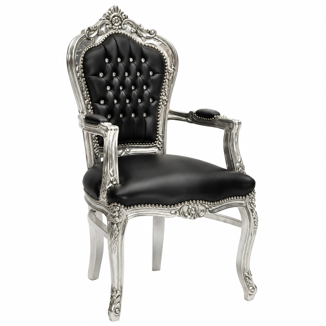 Fauteuil, en cuir, coloris noir et argenté, pour le salon ou la chambre
