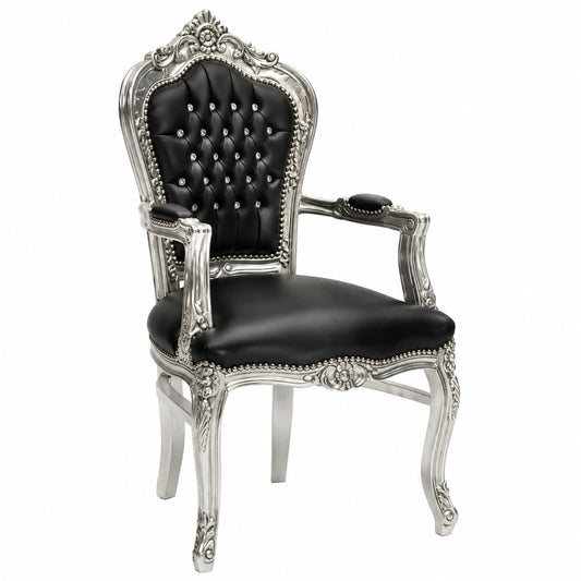 Fauteuil, en cuir, coloris noir et argenté, pour le salon ou la chambre