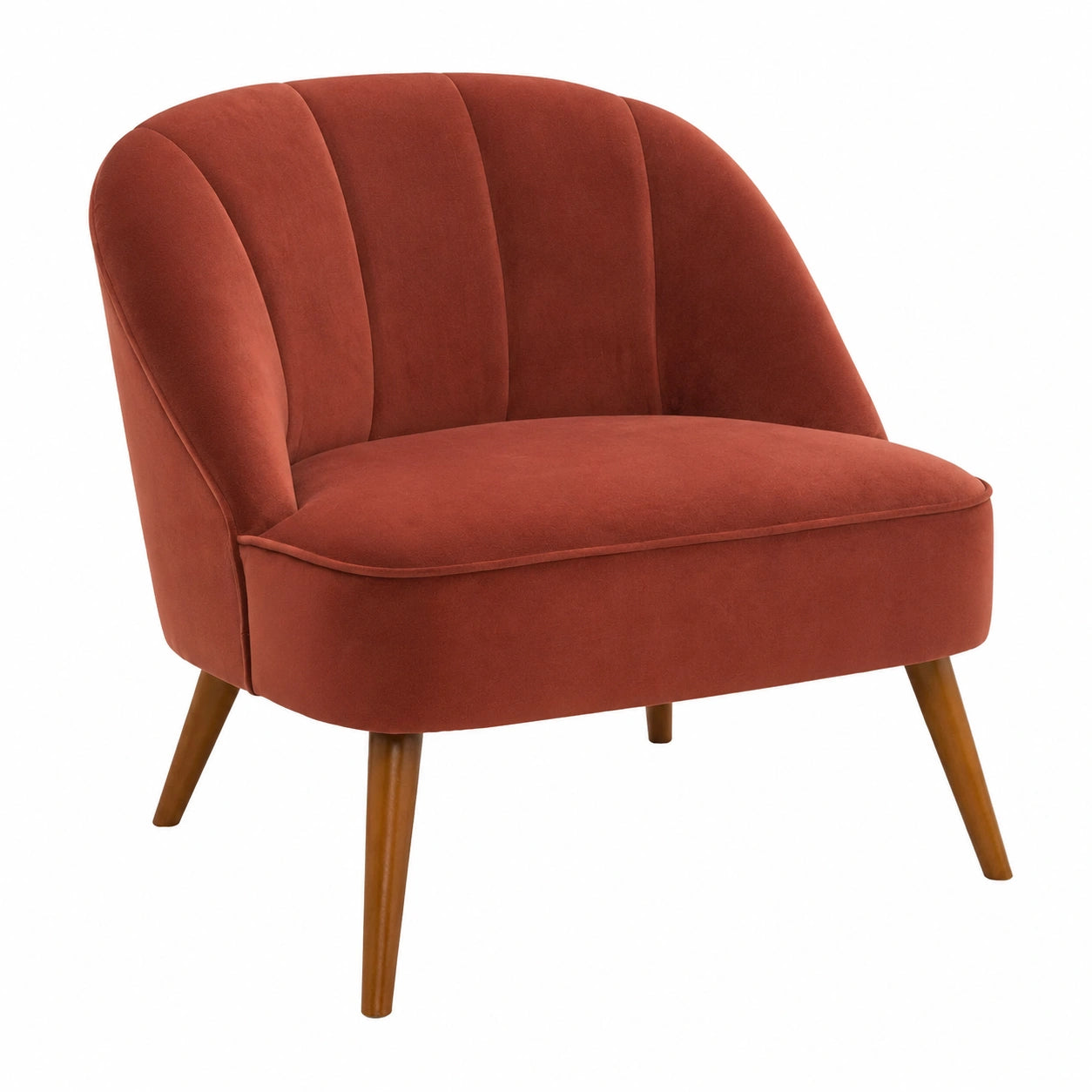 Fauteuil, en velours, coloris rose et terracotta, pour le salon ou la chambre