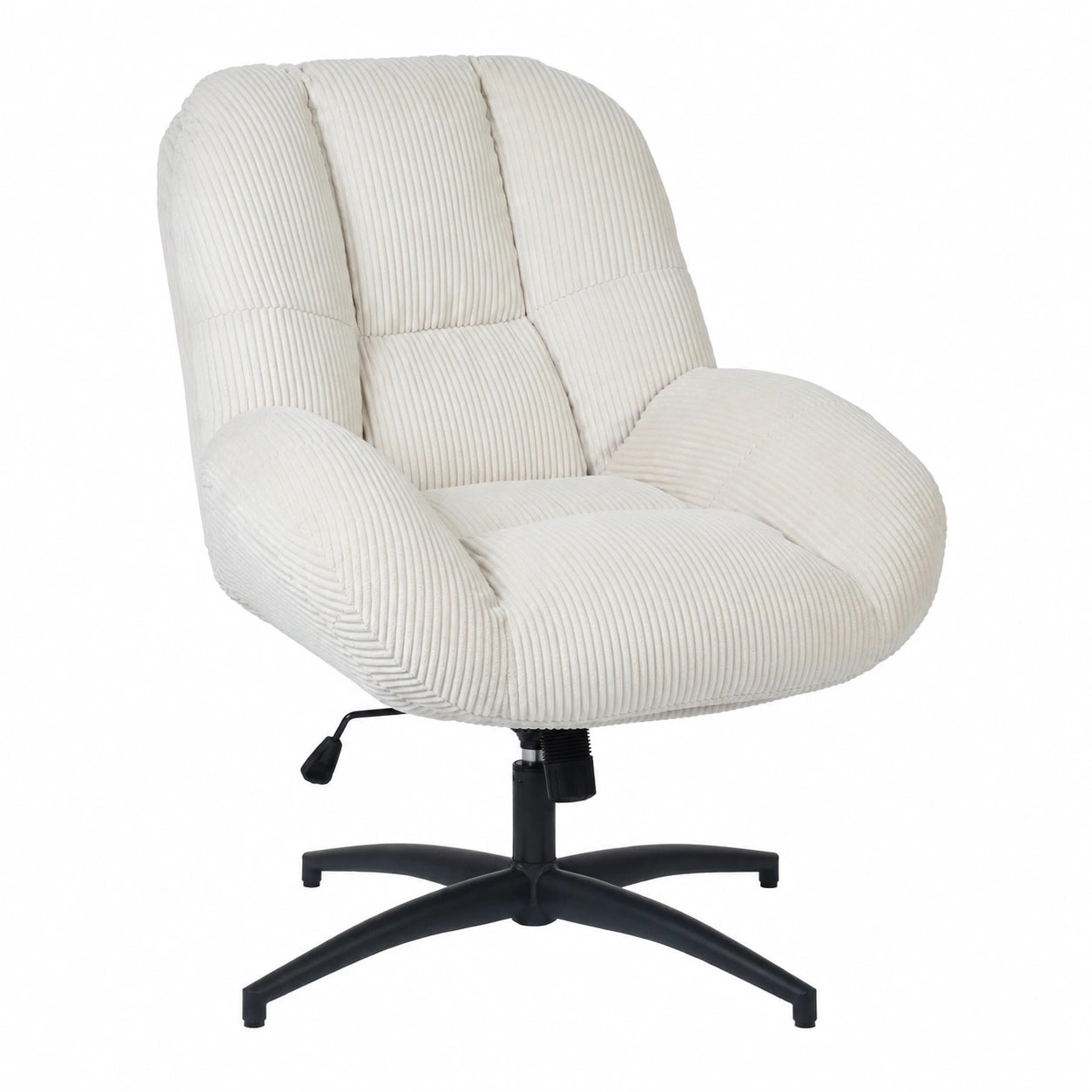 Fauteuil, pivotant, réglable, sur roulettes, en velours côtelé, coloris beige, pour le salon ou la chambre