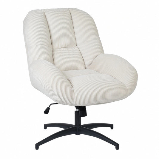 Fauteuil, pivotant, réglable, sur roulettes, en velours côtelé, coloris beige, pour le salon ou la chambre