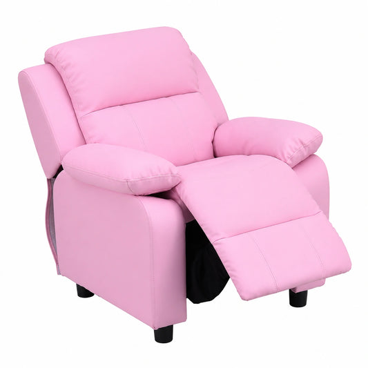 Fauteuil relax, avec rangement, en similicuir et cuir, coloris rose, pour le salon