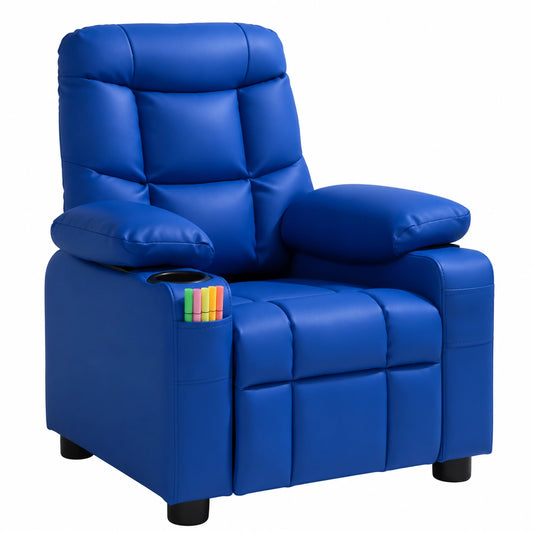 Fauteuil relax, en cuir, réglable, coloris bleu, pour le salon