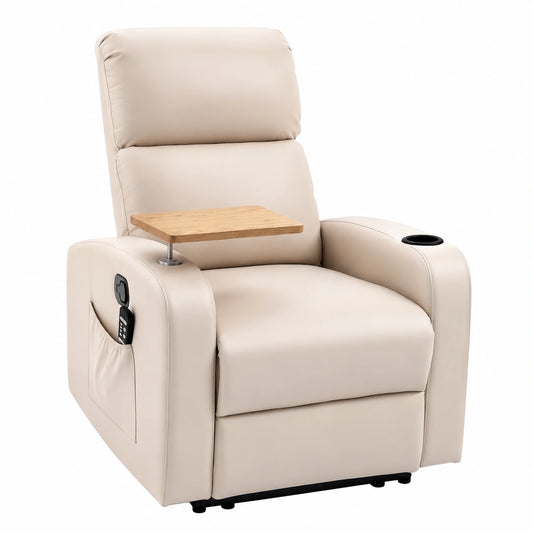 Fauteuil relax, en tissu, coloris beige, pour le salon