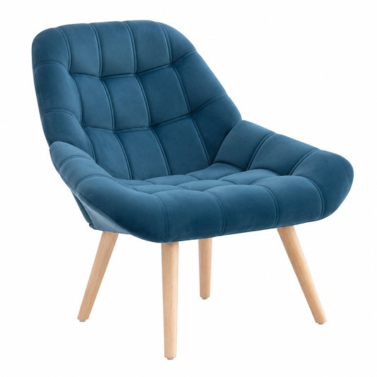 Fauteuil, en velours, coloris bleu, pour le salon ou la chambre