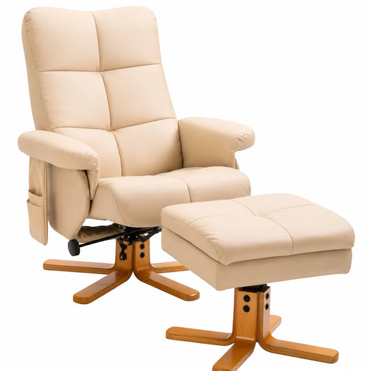 Fauteuil relax, pivotant, avec rangement, coloris crème, pour le salon