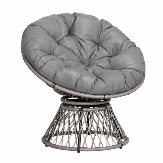 Fauteuil, en résine tressée, pivotant, coloris gris, pour le salon ou la chambre