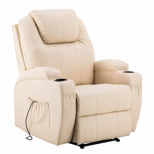 Fauteuil relax, en similicuir, coloris crème, pour le salon