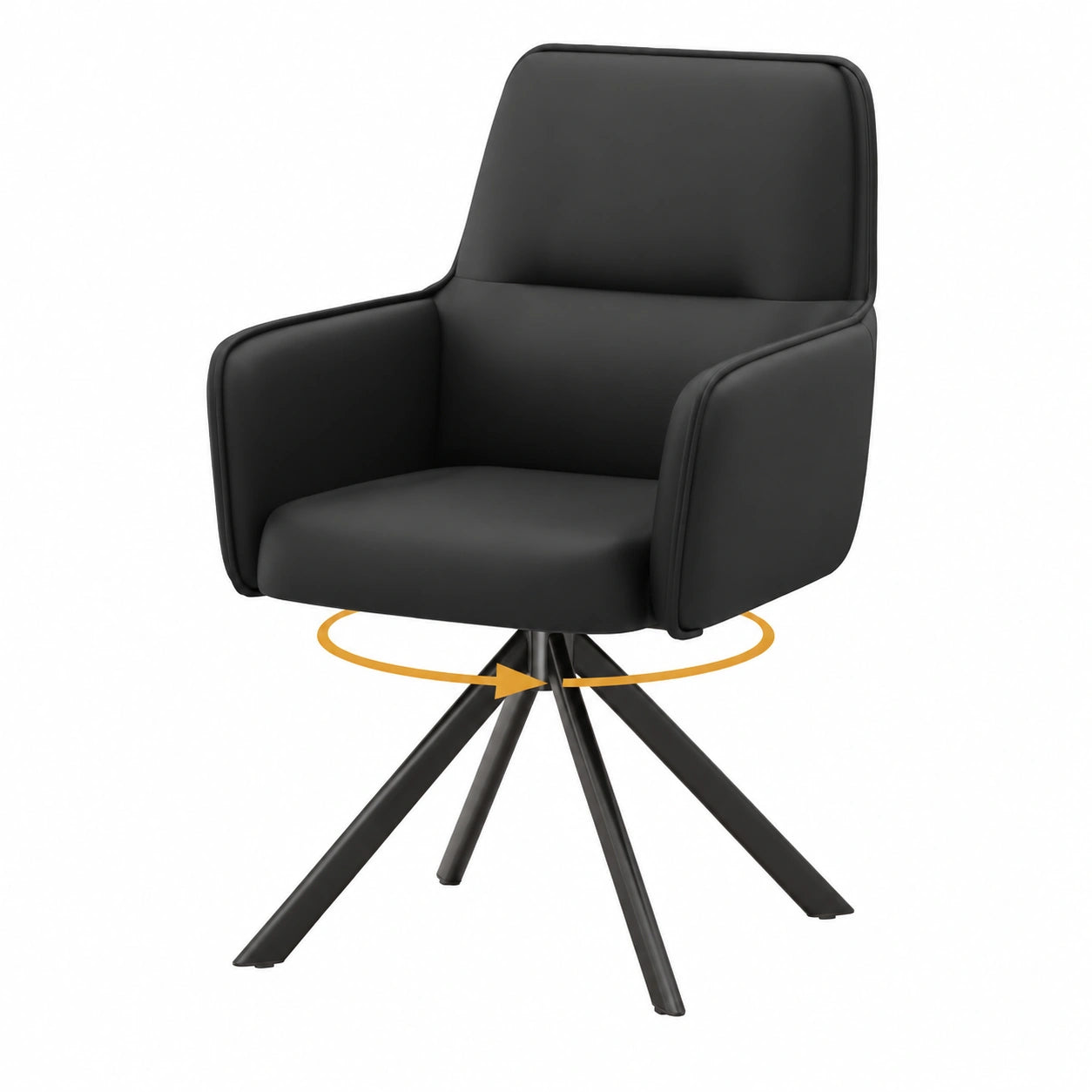 Chaise, en cuir, pivotant, rembourré, coloris noir, pour la salle à manger ou la cuisine