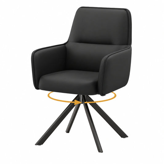 Chaise, en cuir, pivotant, rembourré, coloris noir, pour la salle à manger ou la cuisine