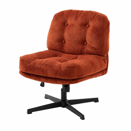 Fauteuil, pivotant, réglable, sur roulettes, en velours côtelé, coloris rouge, pour le salon ou la chambre